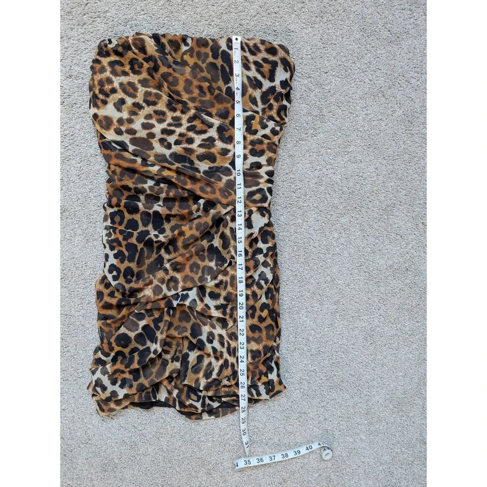 Express Leopard Print Strapless Mini Dress Women Brown Ruched Draped Party
